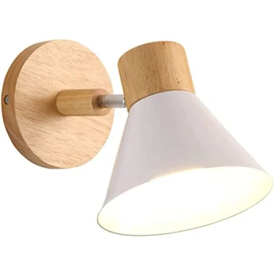 Image de Applique Murale Industrielle Lampe Intérieur Moderne E27 Luminaire en Bois de Mur Plafonnier pour Chambre Salon Couloir Restaurant Blanc