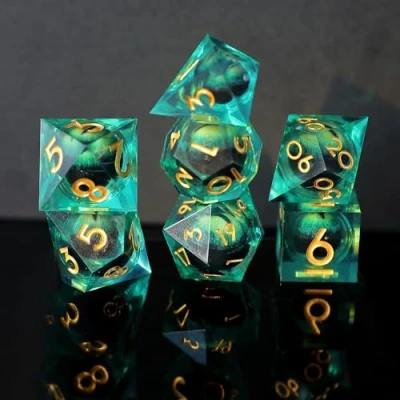 Image de Set de Dés DND Dragon Eye Résine Polyédriques Sharp Edge Dice 7 pièces Faits à la Main pour Donjons D4 D6 D8 D10 D12 D20 D% et Dragons Ttrpg Pathfinder RPG Jeu Role avec Boîte Cadeau