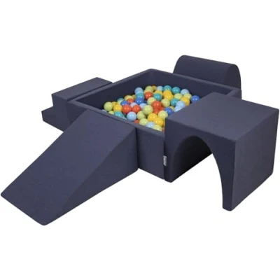 Image de KiddyMoon Aire De Jeux en Mousse avec Carré Piscine À Balles (300 Balles) Fosses Boules pour Enfants Jouets Parcours Obstacles, Fabriqué UE, Bleu Foncé:Vertclr/Orange/Turq/Bleu/Babybl/Jaune