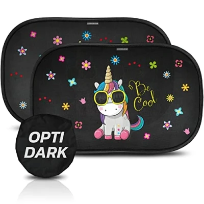 Image de Pare Soleil Voiture bébé/Enfant Teinte Optimale Unique avec Protection UV certifiée pour Une sans Bloquer complètement la Vue, Facile à Poser, 2 pièces 51 x 31 cm,