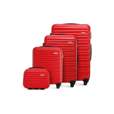 Image de WITTCHEN Valise de Voyage Set 4 valises à roulettes Bagages Main en ABS avec pivotantes Serrure Combinaison Poignée télescopique Groove Line Rouge
