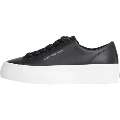 Image de Calvin Klein Baskets Vulcanisées Femme Flatform Low en Cuir, Noir (Black/Bright White), 37