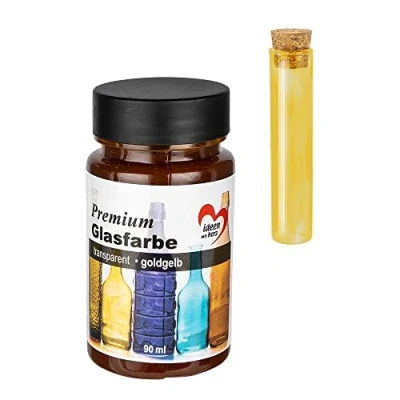 Image de Ideen mit Herz Peinture pour verre de qualité supérieure Transparent Imperméable 90 ml (jaune doré)