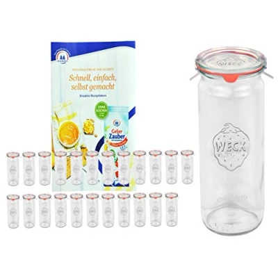Image de Weck Lot de 24 original 1/2 L Cylindre Verre, Verre bord arrondi, rr60 + Couvercle en bague d&#039;étanchéité pinces réveil Recettes gratuit