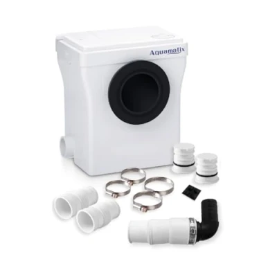 Image de Aquamatix Cubo 400W Broyeur Sanitaire 110L/min Pompe de Relevage avec filtre à charbon 3 entrées pour toilettes, éviers et baignoires, Distance pompage verticale 8m