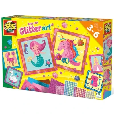 Image de SES Creative Mess Free Glitter Art Set Kit de Paillettes sans dégâts, 14645, Multicolore, Medium