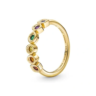 Image de Pandora Bague Marvel en métal plaqué or 14 carats avec Gemmes de l’Infini couleur vert, bleu, rouge, violet, jaune miel et vif, taille 50