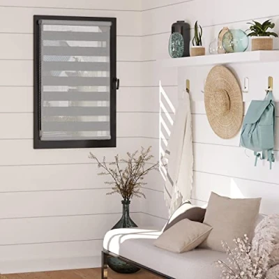 Image de MADECOSTORE Store Enrouleur Jour Nuit chaînette coordonnée sans percer Gris Clair L76 x H190cm