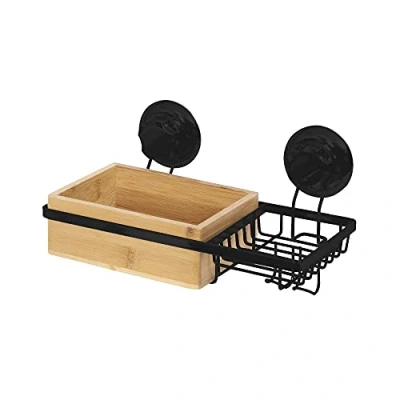 Image de Compactor BESTLOCK Spa Étagère avec Porte Savon, Installation Ultra Facile, Bambou et Fer Noir Mat, 27,3x15x13,5 cm