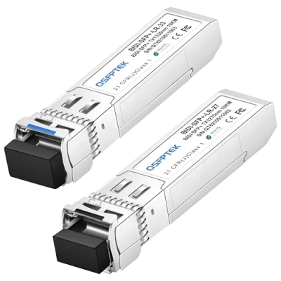 Image de QSFPTEK 10G SFP+ Bidi Transceivers LC Single Mode Module for Cisco SFP BXD I (1330nm TX/1270nm RX) / BXU (1270nm TX/1330nm RX),10KM, with DDM 1 Pair