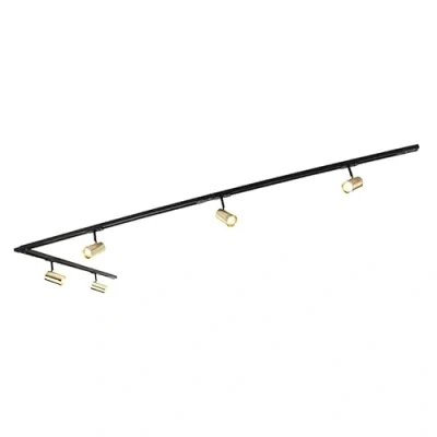 Image de QAZQA jeana Système sur rail spot luminaire plafond, plafonnier compatible pour led 5 lumière L 300 cm Noir et Or Moderne éclairage intérieur Salon I Chambre Cuisine Salle à manger