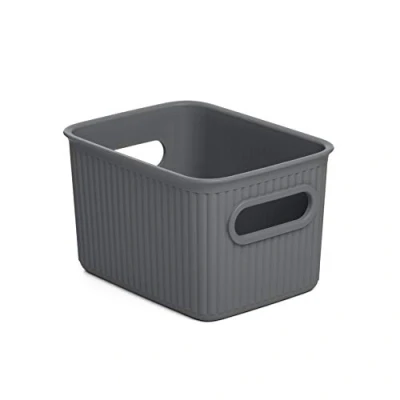Image de TATAY Set 4 Panier de Rangement Rectangulaire Baobab, Capacité 1.5 L, Polypropylène, sans BPA, Gris Anthracite. Mesure 12,5 x 16,4 24,5 cm