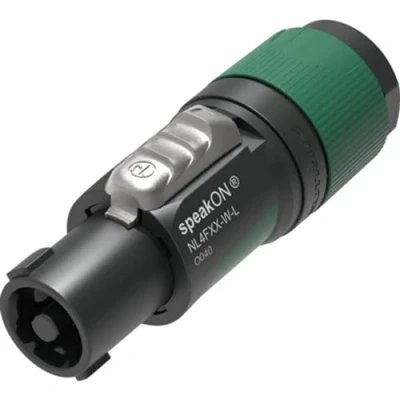 Image de Fiche haut parleur mâle Neutrik NL4FXX W L Speakon 4 pôles vert noir