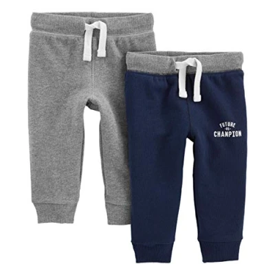Image de Simple Joys by Carter&#039;s 2 Pack Athletic Knit Jogger Pants Pantalons, Charbon/Bleu Marine, 12 Mois (Lot de 2) Bébé garçon