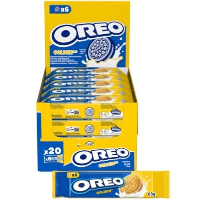 Image de Oreo Golden Biscuit Doré Fourré Goût Vanille Lot de Biscuits Idéal pour un Goûter Gourmand Format Familial Pratique Présentoir 20 Paquets (66 g)