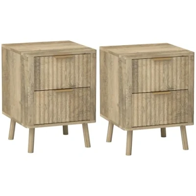 Image de HOMCOM Lot de 2 Tables Chevet Table Nuit avec tiroirs cannelés et Bords arrondis, pour Chambre à Coucher, Salon, 40 x 53 cm, chêne
