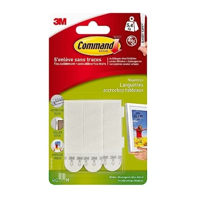 Image de Command Languettes Accroches Tableaux Moyen Modèle, 4 x 2 Languettes, 5,4 kg, Blanc Fixation sans Dommage