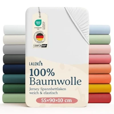 Image de Laleni Draps Housses 55x90 cm en Jersey Drap Housse Bebe certifié Oeko TEX cododo 100% Coton lit Parapluie pour Matelas Blanc