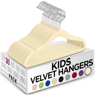 Image de Utopia Home Lot de 30 Cintres en Velours pour Enfants durables 28 cm Placard Parfaits Un Usage Quotidien (Ivoire, 30)