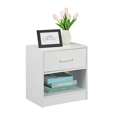 Image de Relaxdays 2X Table de Nuit, tiroir, Compartiment Ouvert, HLP 41,5 x 39 31 cm, Meuble d’appoint, Chambre à Coucher, Blanc