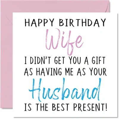 Image de Cartes d&#039;anniversaire amusantes pour femme la part d&#039;un mari Joyeux anniversaire épouse sans cadeau Carte