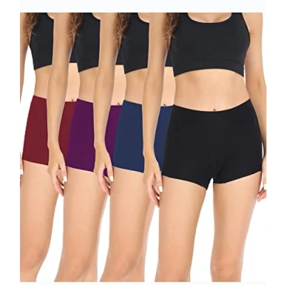 Image de wirarpa Boxer Femme Shorty Femmes Panty Coton Short Caleçon avec Entrejambe Large Lot de 4 Noir/Bleu/Violet/Rouge Taille S