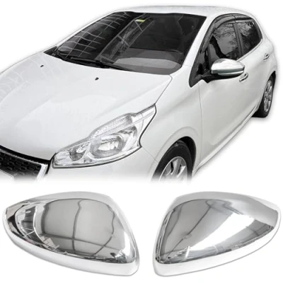 Image de Recambo Capuchon de rétroviseur en acier inoxydable compatible avec Peugeot 208 II année construction à partir 2019 &gt; Une paire capuchons rétroviseurs chromés