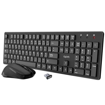Image de APM 100042 Pack Combo Clavier Azerty et Souris Optique Technologie Sans Fil 2,4 Ghz Fonctionnement Ultra Rapide Touches de Raccourcis Bureautique Noir