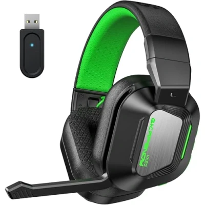 Image de Skapendy VK82 Casque Gaming sans Fil avec Microphone, 2.4GHz Bluetooth Annulant Le Aruit pour Ps4, Ps5, PC, Switch, Mac, de Jeu Pliable Éclairage RGB, Batterie 50h Noir Vert