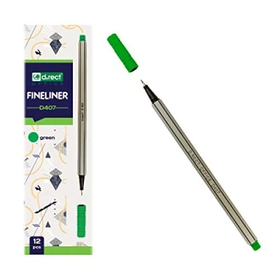 Image de D.RECT D407 Fineliner Convient pour un usage quotidien, écriture et fournitures scolaires Haute qualité, super fin, largeur de ligne env. 0,4 mm, 12 pièces, vert