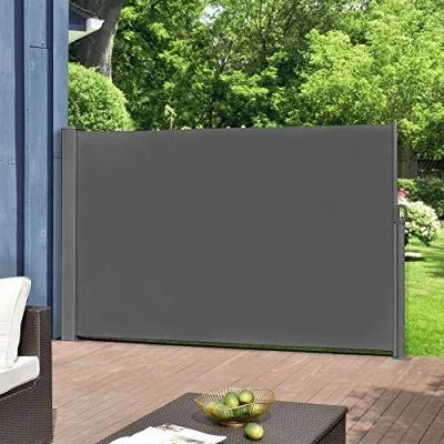 Image de Brise Vue pour Balcon Terrasse Jardin Store Latéral Pare Soleil Protection Intempéries UV Vie Privée Acier Polyester 160 x 300 cm Gris