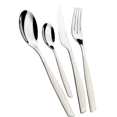 Image de BUGATTI, Glamour, Ensemble de 24 Couverts en Acier Inoxydable 18/10 et Manche Couleur Ivoire. 6 Personnes composé cuillères, fourchettes, Couteaux cuillères à café