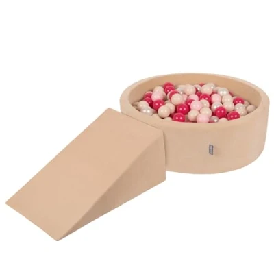 Image de KiddyMoon Velvet Aire De Jeux en Mousse avec Rond Piscine À Balles (100 Balles) Fosses Boules pour Enfants Jouets Parcours Obstacles, Beige Sableux: Pastel/Rose Poudré/Perle/Rose Foncé