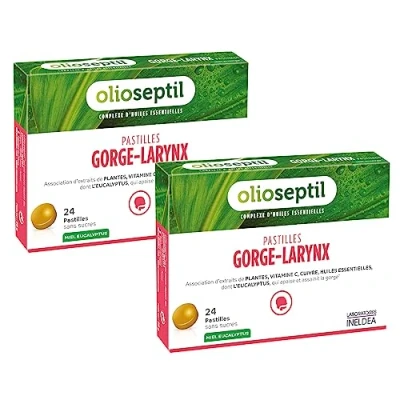 Image de OLIOSEPTIL Pastilles à Sucer Gorge Larynx Sans Sucres Ajoutés Extraits de Plantes, Vitamine C, Cuivre et Huiles Essentielles Apaise Assainit la Goût Miel Eucalyptus Lot 2