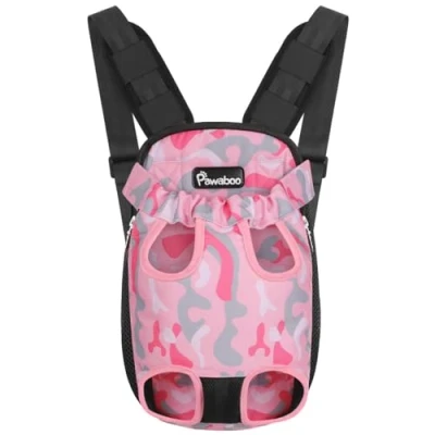 Image de Pawaboo Sac à Dos Ajustable pour Animaux de Compagnie, Transport Portable Chien, avec Pattes, Respirant Petits Chats Moyens, Chiens, Chiots, M, Camouflage Rose
