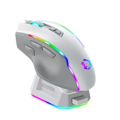 Image de EMPIRE GAMING RF908 Souris Gamers sans Fil Rechargeable avec Station de Recharge Magnétique RGB 10000 DPI 8 Boutons Programmables Modes WiFi 2.4GHz / BT/Filaire Via USB C (Blanc)
