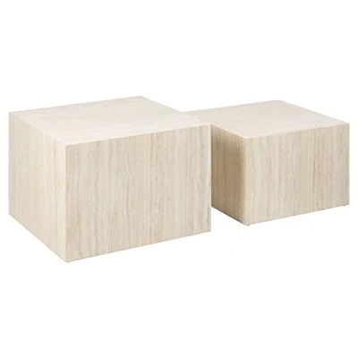 Image de AC Design Furniture Dicte Lot de 2 Tables Basses, carrées, Beiges, Aspect travertin, élégantes, pour Salon, 58 x 40 cm P, Bois, H: B: T: