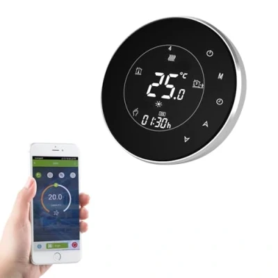 Image de Qiumi Rond Thermostat WiFi régulateur de température pour Plancher Chauffant électrique Fonctionne avec Amazon Alexa Google Home IFTTT 16A 95 240V