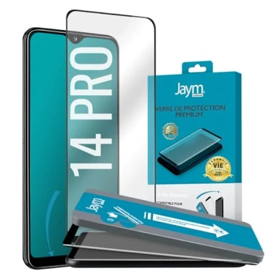Image de JAYM Verre Trempé Premium pour Apple iPhone 14 Pro Incurvé 3D avec Contour Noir Garanti à Vie Renforcé 9H Ultra Résistant Applicateur sur Mesure Inclus Neuf
