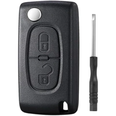 Image de Betterher Coque de clé 2 Boutons Télécommande compatibles avec Citroën C2 C3 C4 C5 C6 C8 Xsara,Peugeot 107 206 207 307 307S 308 407 607 2BT Fente Batterie Les Lames Ont des rainures