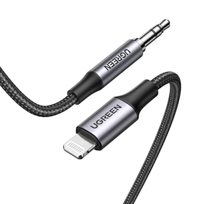 Image de UGREEN Câble Lightning vers Jack Mâle 3.5mm Certification MFi Auxiliaire Stéréo Voiture Compatible avec iPhone 14 Pro Max Plus 13 12 Mini 11 SE XR XS iPad (1M)