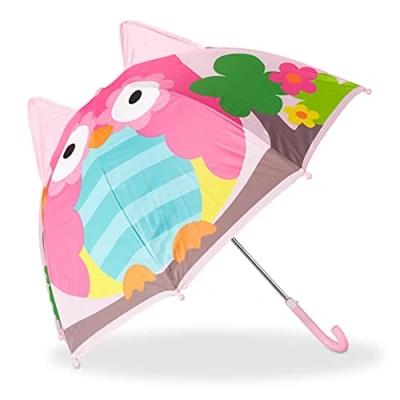 Image de Relaxdays Parapluie pour enfants motif chouette effet 3D fille garçon forme cloche, coloré
