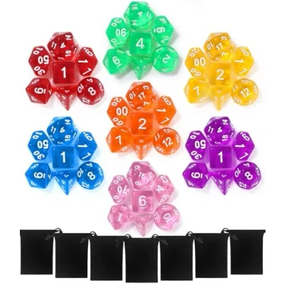 Image de TIDEVAN Dés Polyédriques,49 Pièces Polyédrique Jeu de Dice Réutilisable Jeux Table avec 7 Petits Sacs à Les Donjons Dragons DND RPG MTG D4 D8 D10 D12 D20(Transparent)