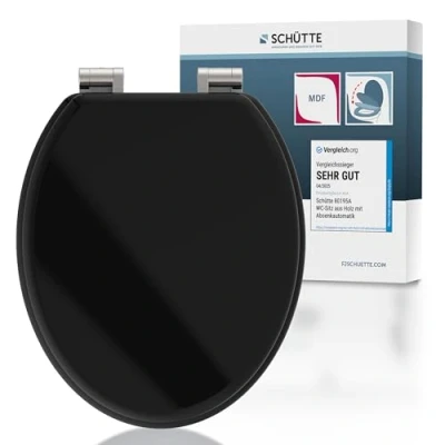 Image de SCHÜTTE Abattant WC noir avec système d&#039;abaissement automatique en bois Siège de toilette couvercle Cœur motif (charge maximale des lunettes 175 kg