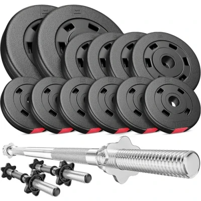 Image de Hop Sport Kit de 38 kg Barres d&#039;Haltère, Disques poids, Ensemble d&#039;haltères avec Barre longue 167 cm, courtes 45 Set poids pour musculation 2x5 kg, 4x2,5 6x1,25