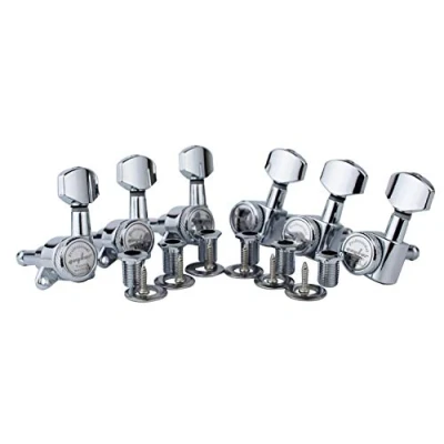 Image de Guyker Guitar Locking Tuners (6 for Left) 1:18 Lock String Tuning Key Pegs Machine Head with Hexagonal Handle Replacement ST TL SG LP Style Electric, Folk or Acoustic Guitars Chrome