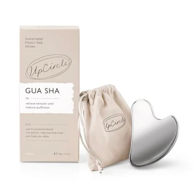 Image de UpCircle Gua Sha Outil Visage Soulage les tensions, Aide au Drainage Lymphatique + Stimule la Circulation pour un éclat sain en Acier Inoxydable