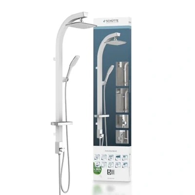 Image de Hoga Schütte Madagascar Système Effet Pluie avec pommeau douchette à Main, Set de Douche Blanc, Taille Unique