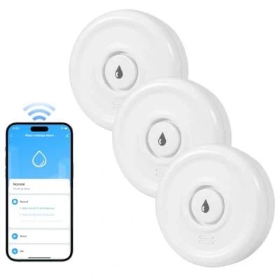 Image de Detecteur de Fuite d&#039;eau WiFi 2.4G Détecteur Incluses Piles 3 pièces Capteur Compact pour Détecter Une Inondation avec Alarme 100 DB, Intelligent Cuisine Cave