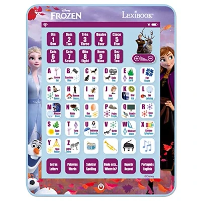 Image de LEXIBOOK Disney la Reine des Neiges JCPAD002FZi4 Tablette éducative bilingue pour Apprendre Les Lettres, Chiffres, Mots, l&#039;orthographe et Musique, Langues Anglais/Portugaise, Bleu
